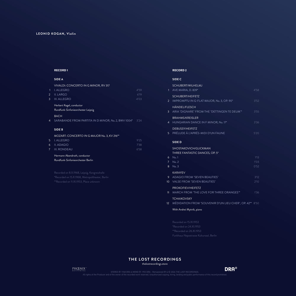 LEONID KOGAN - THE UNRELEASED GERMAN RECORDINGS VOL. I - SAPPHIRE EDITION®