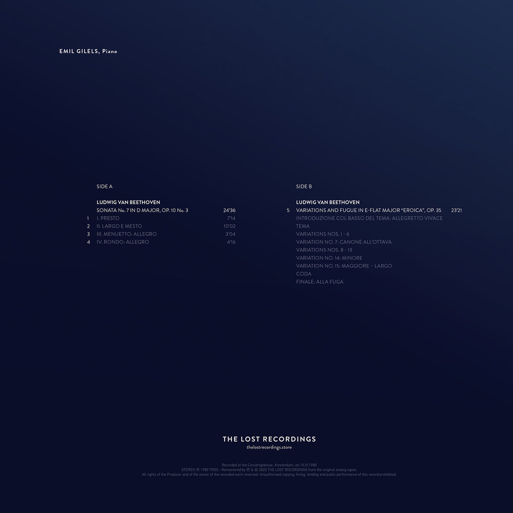 EMIL GILELS - RECITAL AT THE CONCERTGEBOUW 1980 - VINYLE