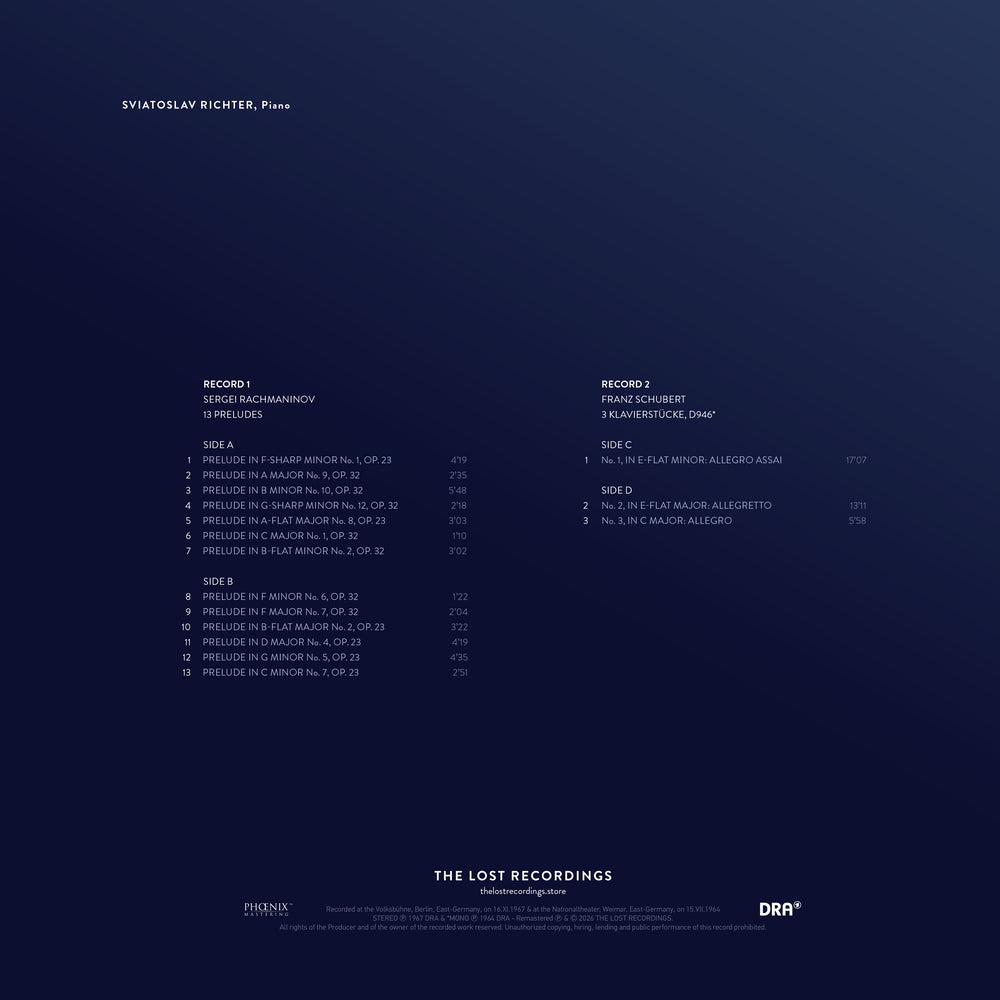 SVIATOSLAV RICHTER - Live in East Germany Vol. I - Sapphire Edition - dos avec tracklist